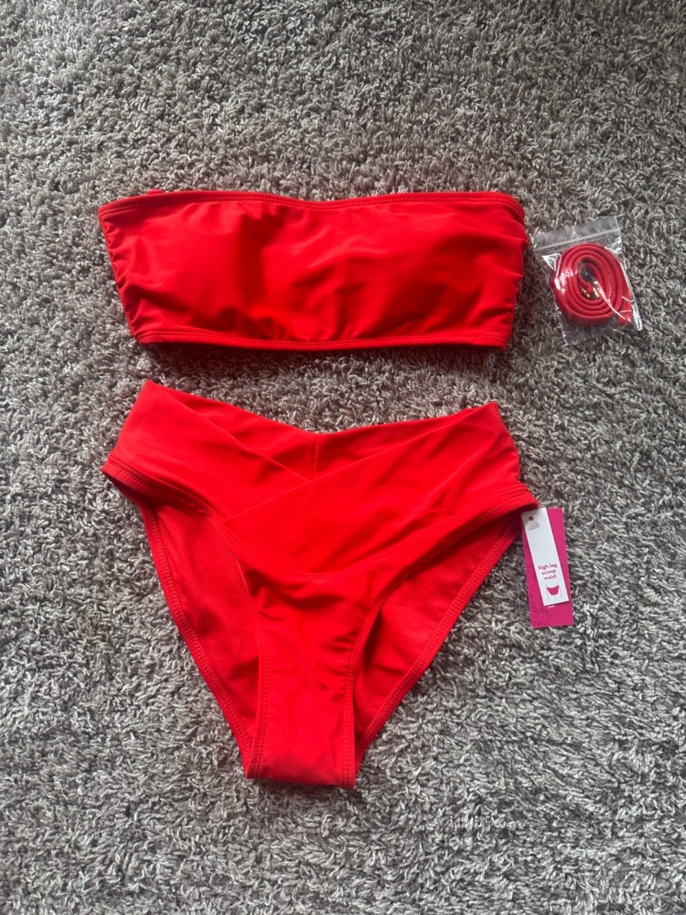Red/Orange Bandeau High-Waist Bikini Set - Top L - Bottom M - NWT